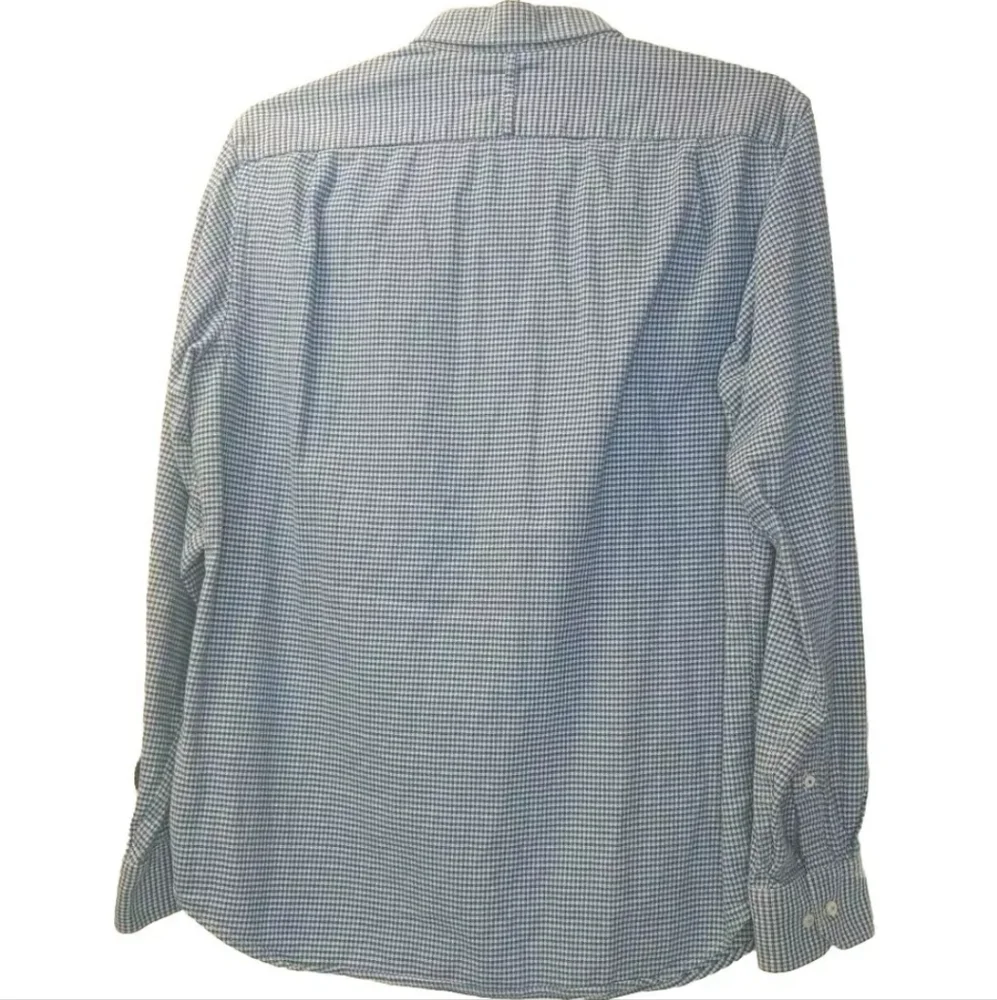 Banana Republic Luxe Flannel Shirt Men Med Gorp Academia Preppy Blue Micro Check